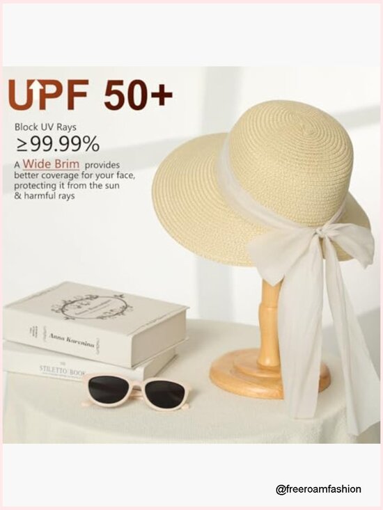 Foldable Straw Sun Hat UPF 50+ Wide Brim Adjustable Chin Strap main image 6